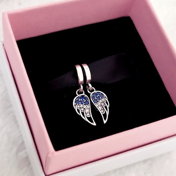 PANDORA Sparkling Splitable Heart Angel Wings Dangle Charm w/box - Picture 2 of 9